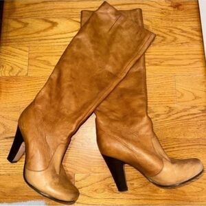Tall Tan Leather Over-the-Knee Boots with Sculpted Heel